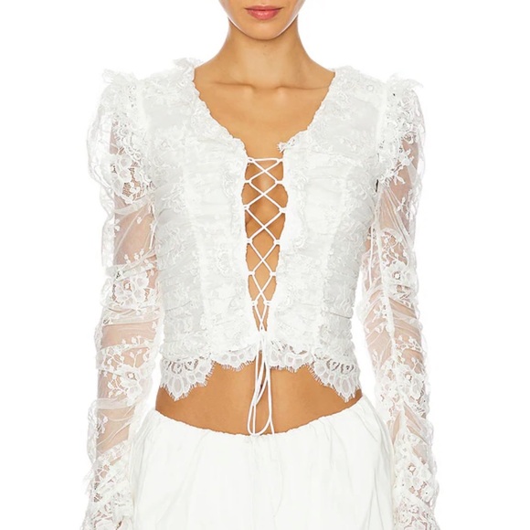 For Love And Lemons White Lace-Up Blouse - Picture 2 of 13